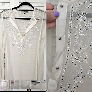 Allen B Sheer white/cream tunic with rhinestones